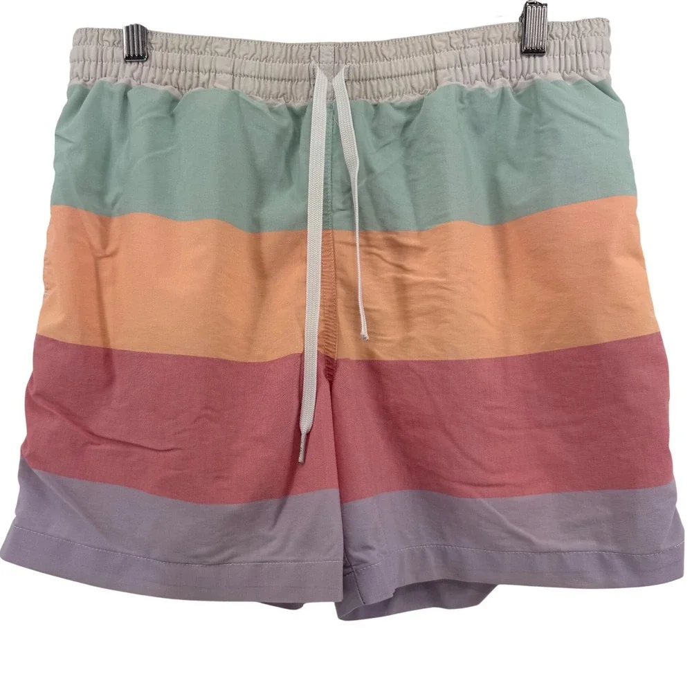 Chubbies Pastel Rainbow Striped Drawstring Swim Trunks Shorts Men's Medium‎